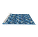 Serging Thickness of Machine Washable Transitional Blueberry Blue Rug, wshpat3435