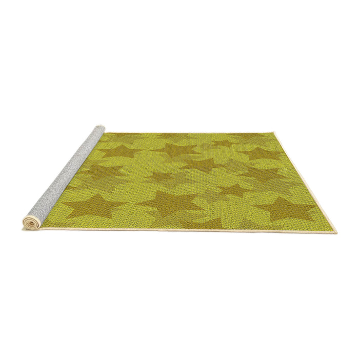 Serging Thickness of Machine Washable Transitional Yellow Rug, wshpat3460
