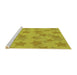 Serging Thickness of Machine Washable Transitional Yellow Rug, wshpat3460