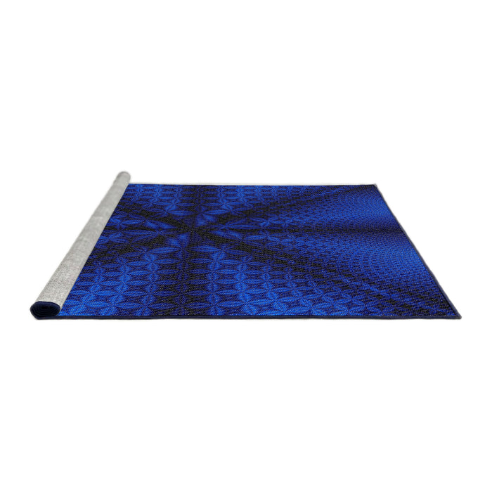 Serging Thickness of Machine Washable Transitional Blue Rug, wshpat347