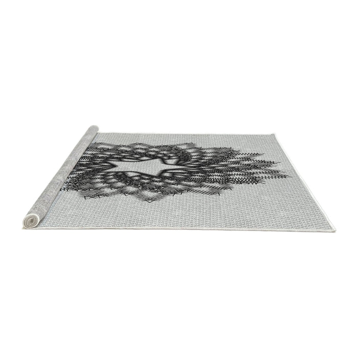 Serging Thickness of Machine Washable Transitional Grey Gray Rug, wshpat3474
