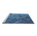 Serging Thickness of Machine Washable Transitional Crystal Blue Rug, wshpat3476