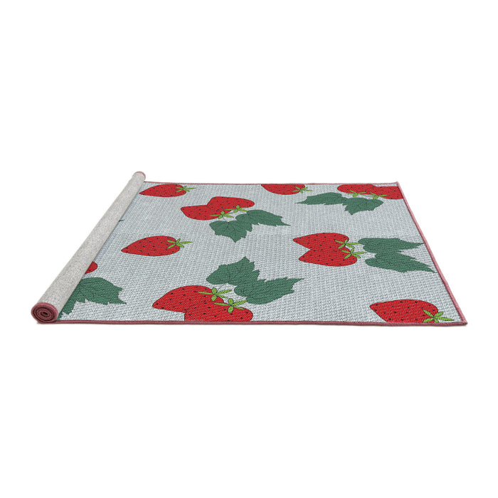 Serging Thickness of Machine Washable Transitional Pale Blue Lily Blue Rug, wshpat3478