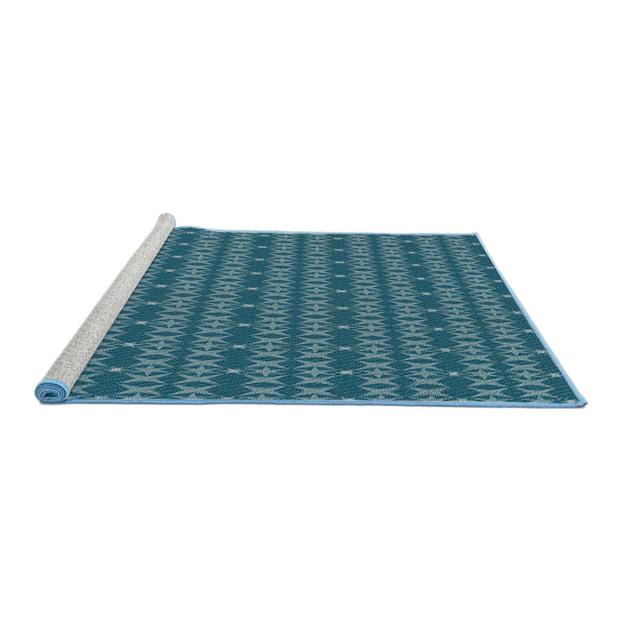 Serging Thickness of Machine Washable Transitional Teal Green Rug, wshpat3480