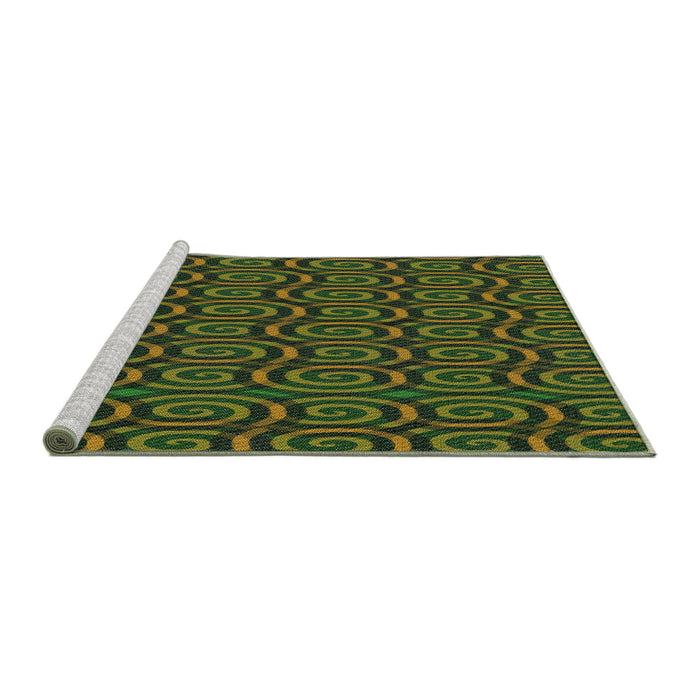 Serging Thickness of Machine Washable Transitional Dark Forest Green Rug, wshpat3484