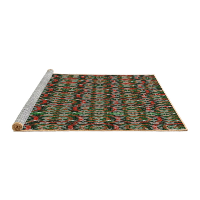 Serging Thickness of Machine Washable Transitional Khaki Green Rug, wshpat3487