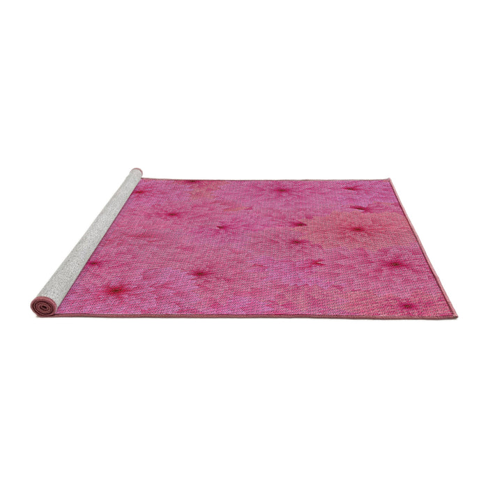 Serging Thickness of Machine Washable Transitional HotPink Rug, wshpat3503