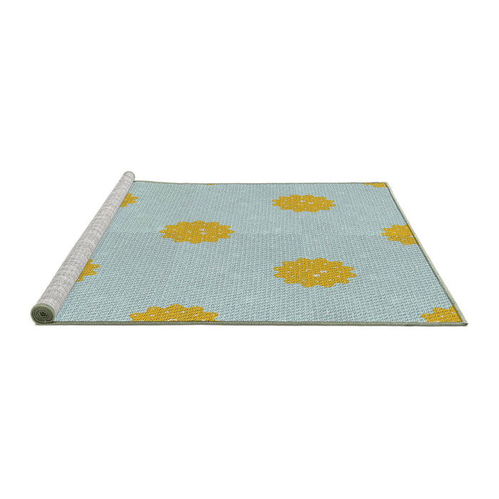 Serging Thickness of Machine Washable Transitional Pale Blue Lily Blue Rug, wshpat3507
