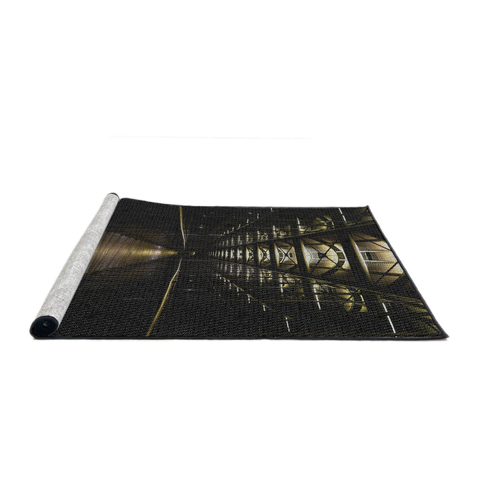 Serging Thickness of Machine Washable Transitional Black Rug, wshpat3513