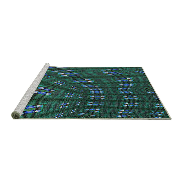 Serging Thickness of Machine Washable Transitional Earth Green Rug, wshpat3514
