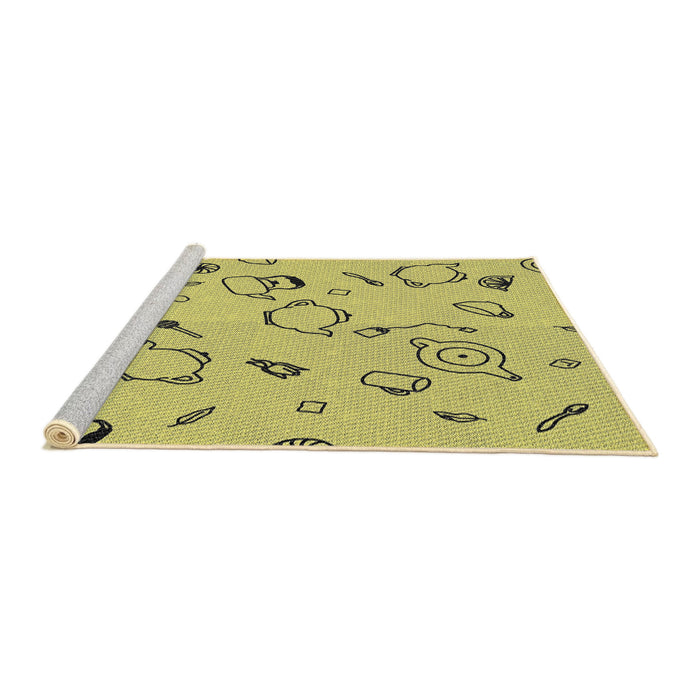 Serging Thickness of Machine Washable Transitional Neon Yellow Rug, wshpat3515