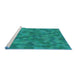 Serging Thickness of Machine Washable Transitional DarkTurquoise Green Rug, wshpat3516