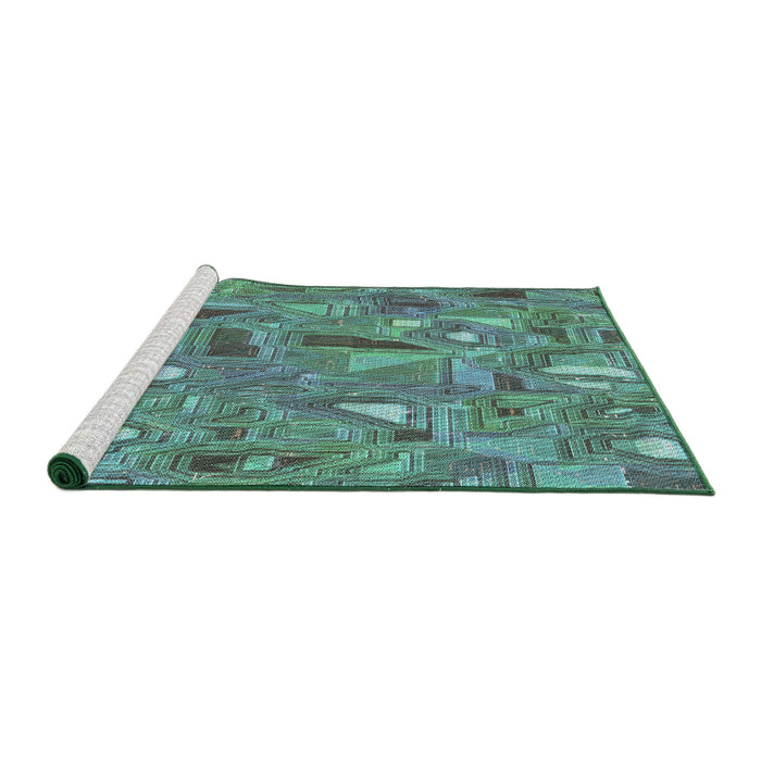 Serging Thickness of Machine Washable Transitional Deep-Sea Green Rug, wshpat3521