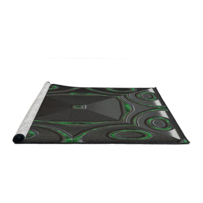 Serging Thickness of Machine Washable Transitional Midnight Gray Rug, wshpat3522