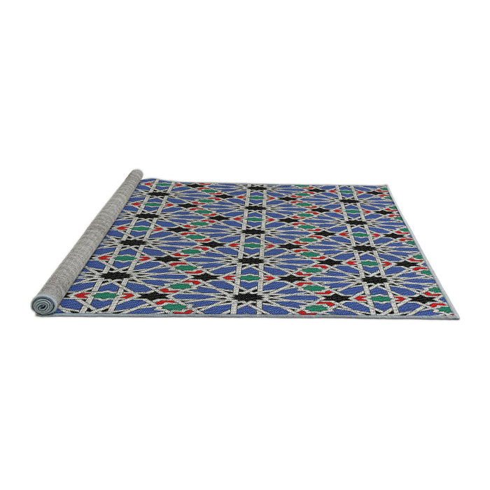 Serging Thickness of Machine Washable Transitional Light Steel Blue Rug, wshpat353