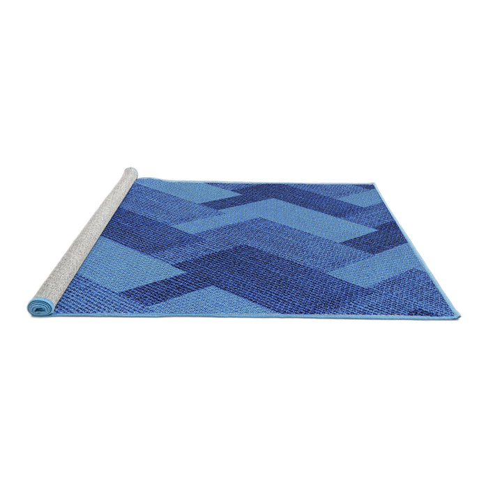 Serging Thickness of Machine Washable Transitional Blueberry Blue Rug, wshpat3534