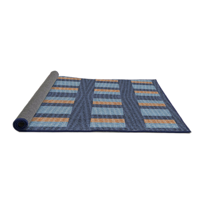 Thickness of Patterned Dark Blue Grey Blue Novelty Rug, pat3535