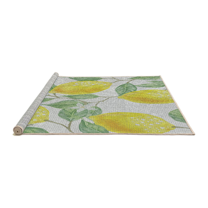 Serging Thickness of Machine Washable Transitional Khaki Green Rug, wshpat3539