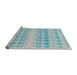 Serging Thickness of Machine Washable Transitional Blue Rug, wshpat355