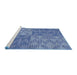 Serging Thickness of Machine Washable Transitional Sky Blue Rug, wshpat3554