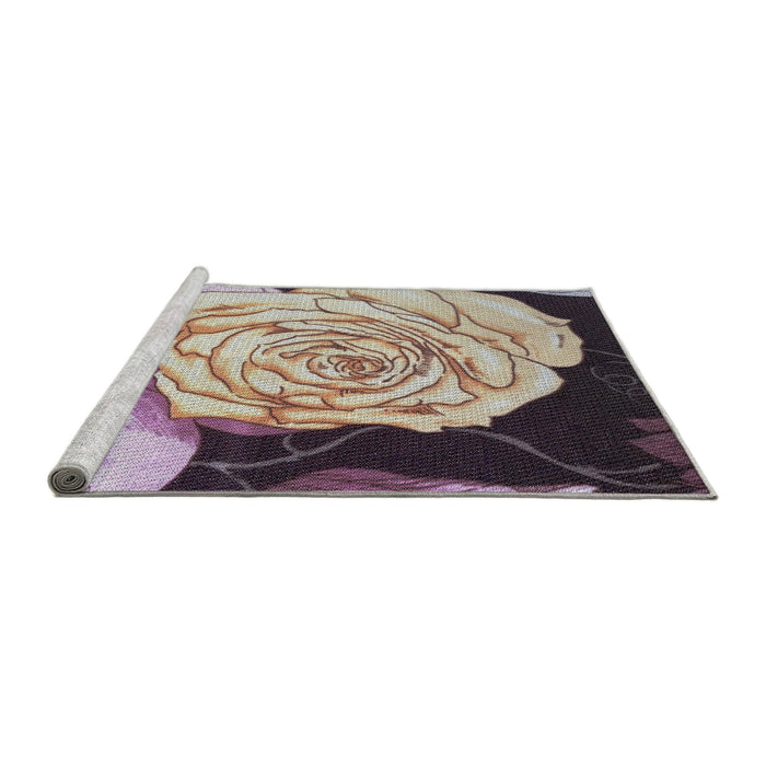 Serging Thickness of Machine Washable Transitional Rose Pink Rug, wshpat3557