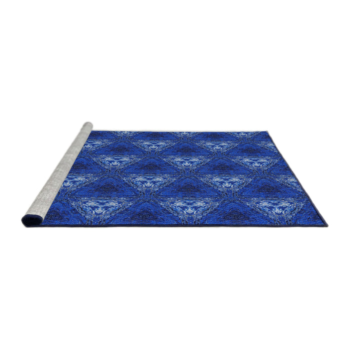 Serging Thickness of Machine Washable Transitional Cobalt Blue Rug, wshpat356