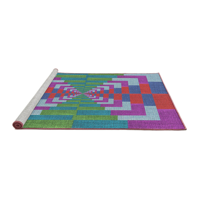Serging Thickness of Machine Washable Transitional Blue Rug, wshpat3564