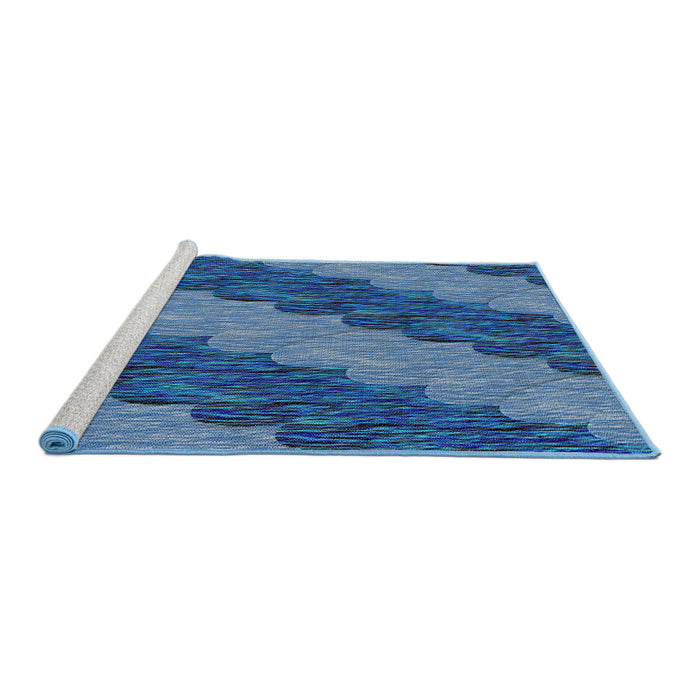 Serging Thickness of Machine Washable Transitional Blueberry Blue Rug, wshpat3568