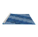Serging Thickness of Machine Washable Transitional Blueberry Blue Rug, wshpat3568