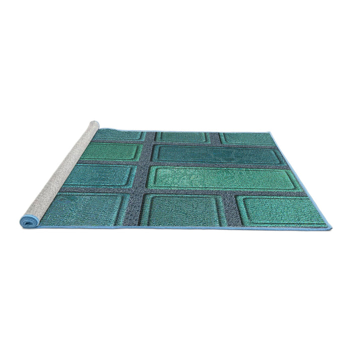 Serging Thickness of Machine Washable Transitional Medium Teal Green Rug, wshpat3572
