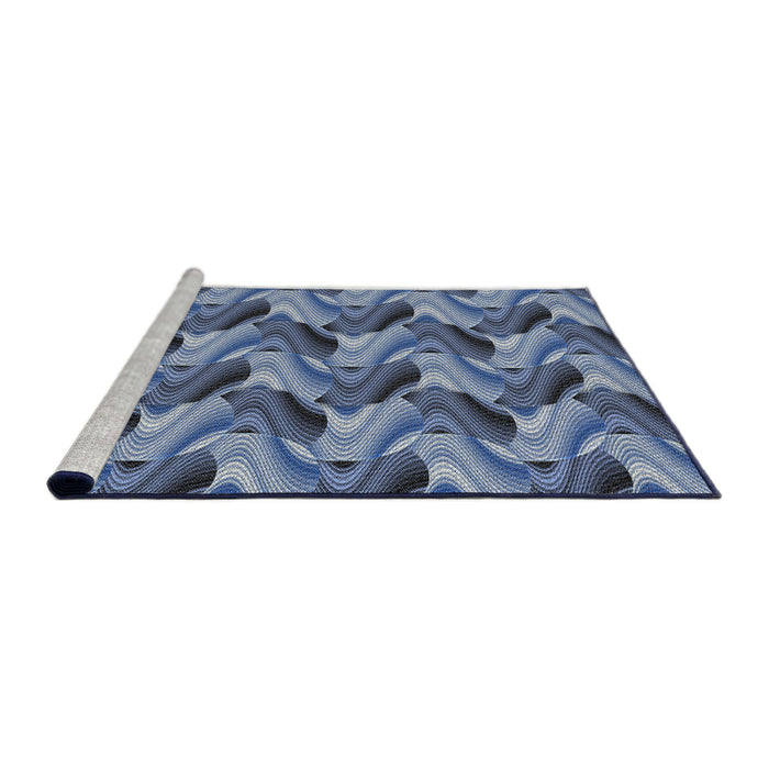 Serging Thickness of Machine Washable Transitional Blue Rug, wshpat3573