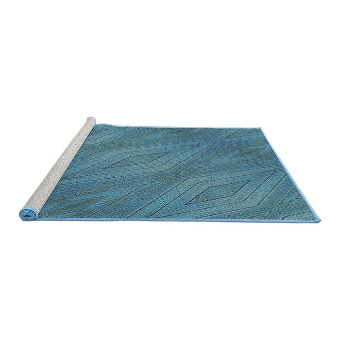 Serging Thickness of Machine Washable Transitional Teal Green Rug, wshpat3574