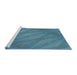 Serging Thickness of Machine Washable Transitional Teal Green Rug, wshpat3574