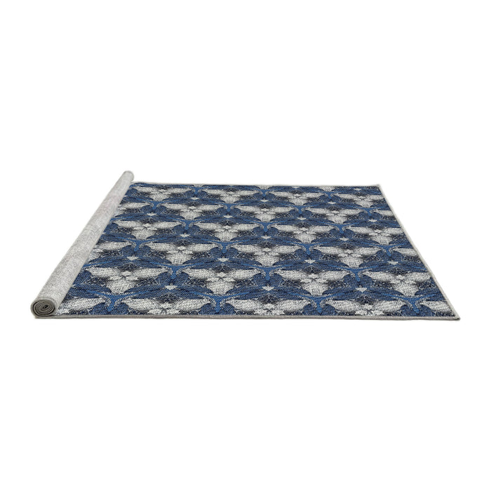 Serging Thickness of Machine Washable Transitional Blue Gray Rug, wshpat359