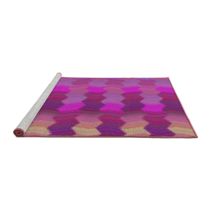 Serging Thickness of Machine Washable Transitional Medium Violet Red Pink Rug, wshpat3591