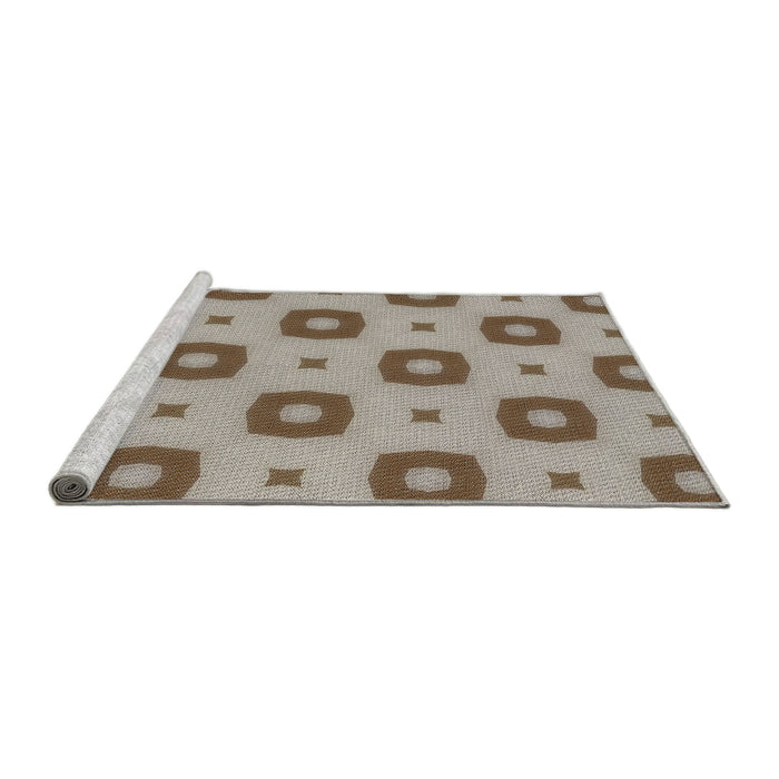 Serging Thickness of Machine Washable Transitional Brown Rug, wshpat3596