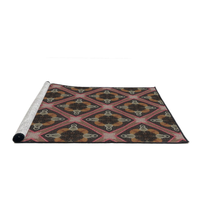 Serging Thickness of Machine Washable Transitional Dark Almond Brown Rug, wshpat3597
