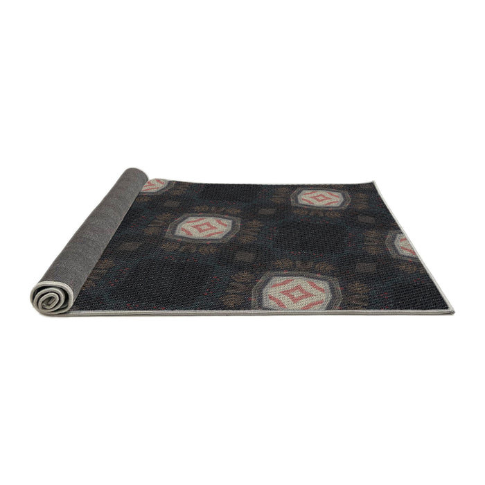 Thickness of Patterned Black Novelty Rug, pat3604
