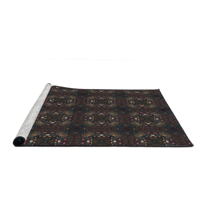 Serging Thickness of Machine Washable Transitional Midnight Gray Rug, wshpat3605