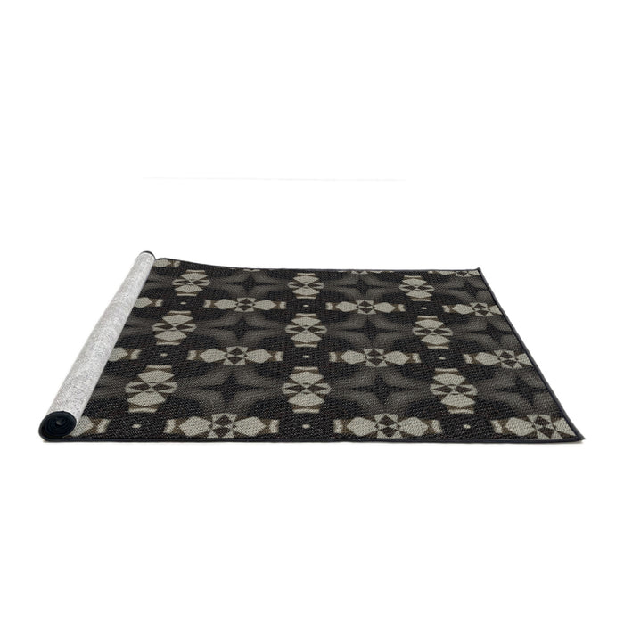 Serging Thickness of Machine Washable Transitional Army Brown Rug, wshpat3606