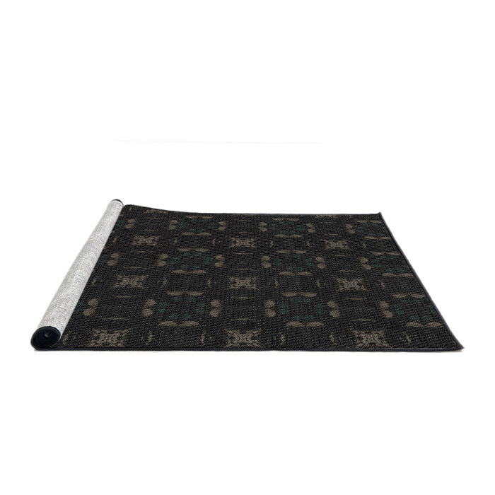 Serging Thickness of Patterned Black Abstract Machine Washable Rug, wshpat3613
