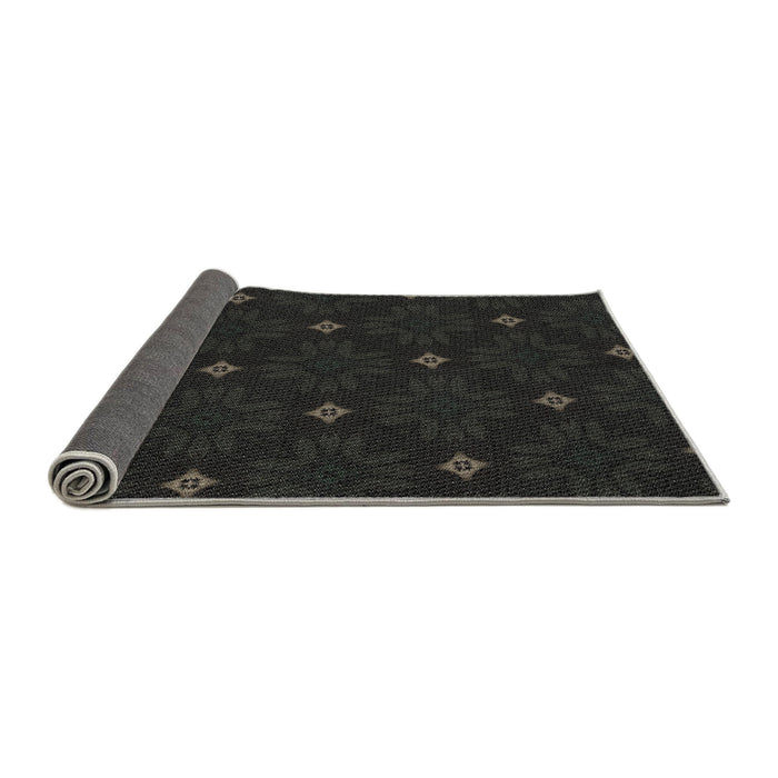 Thickness of Patterned Black Novelty Rug, pat3614