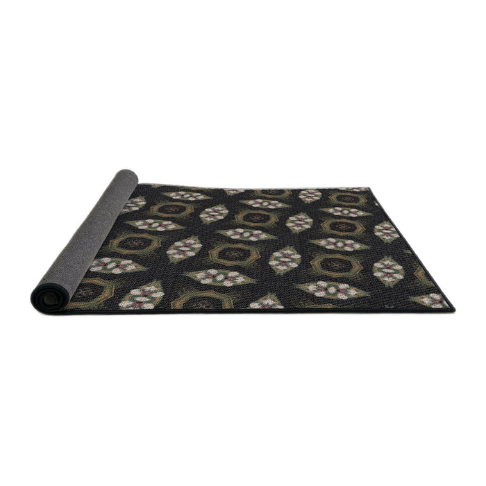 Thickness of Patterned Army Brown Novelty Rug, pat3616