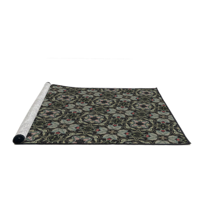 Serging Thickness of Machine Washable Transitional Sage Green Rug, wshpat3617
