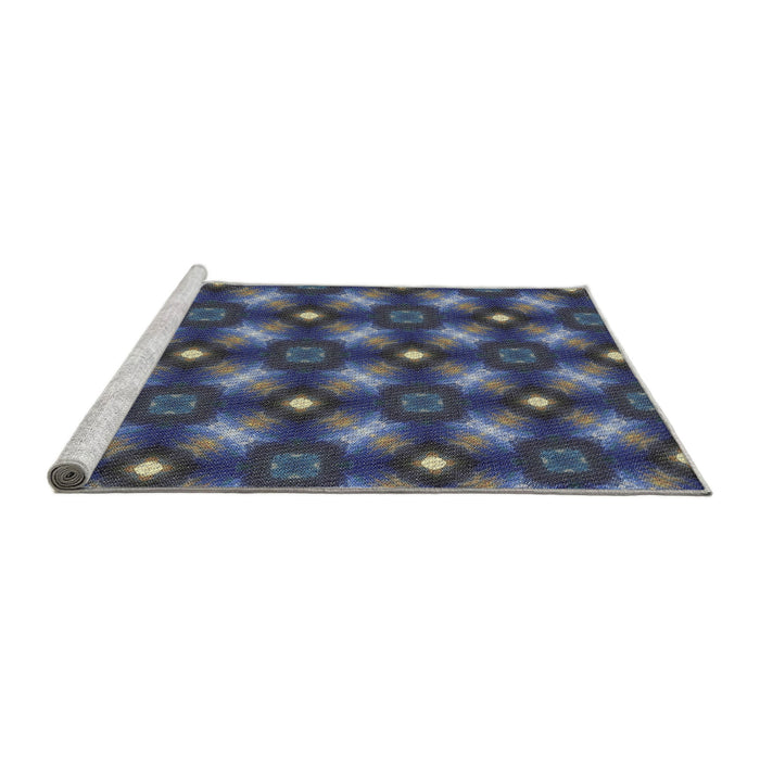 Serging Thickness of Machine Washable Transitional Slate Blue Grey Blue Rug, wshpat3622