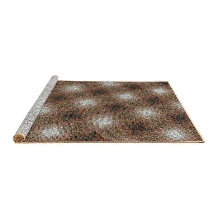 Serging Thickness of Machine Washable Transitional Camel Brown Rug, wshpat3625