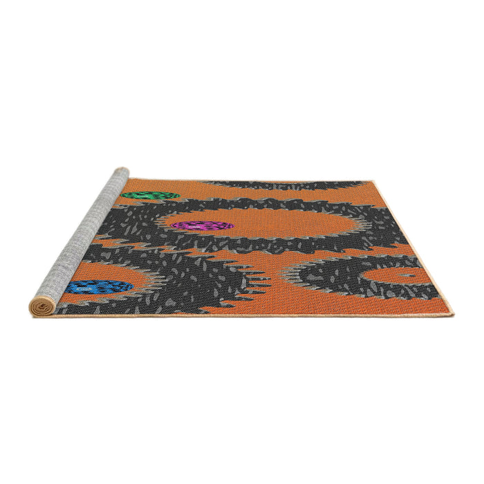 Serging Thickness of Patterned Orange Brown Abstract Machine Washable Rug, wshpat3646