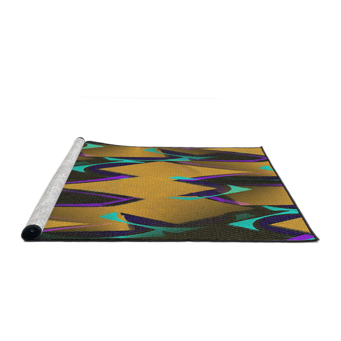 Serging Thickness of Machine Washable Transitional Brass Green Rug, wshpat3649