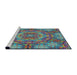 Serging Thickness of Machine Washable Transitional Blue Green Rug, wshpat3675