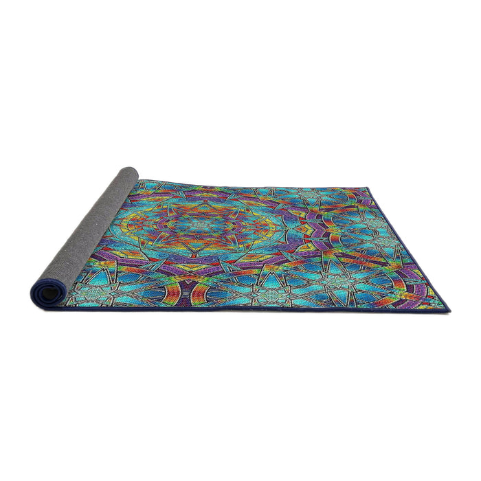 Thickness of Patterned Blue Green Modern Rug, pat3675